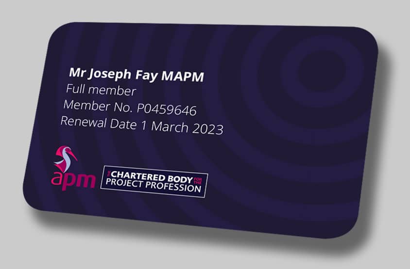 Congratulating Joe Fay on achieving his Association for Project Management Membership