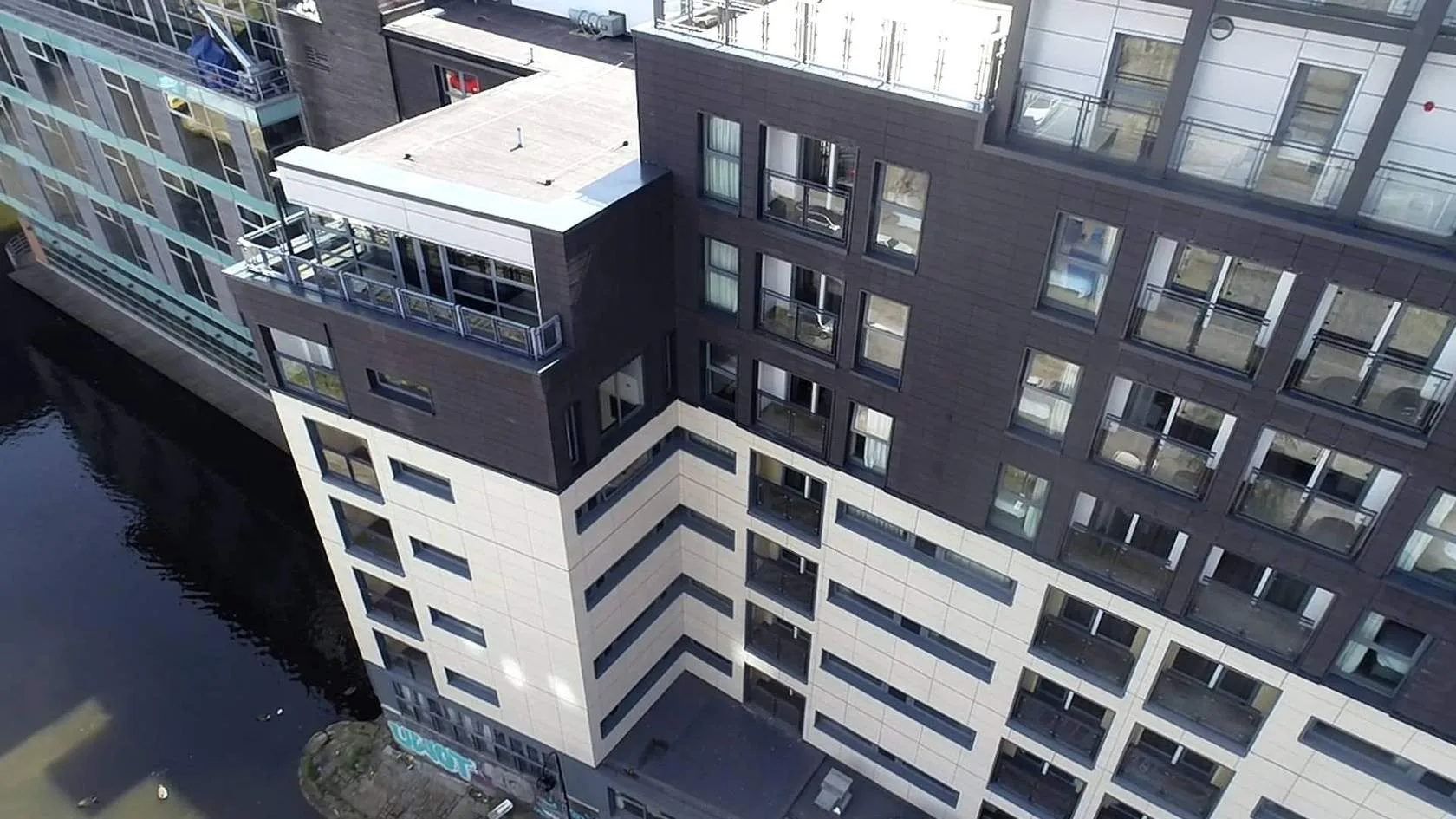 Aerial view of a completed aparthotel façade