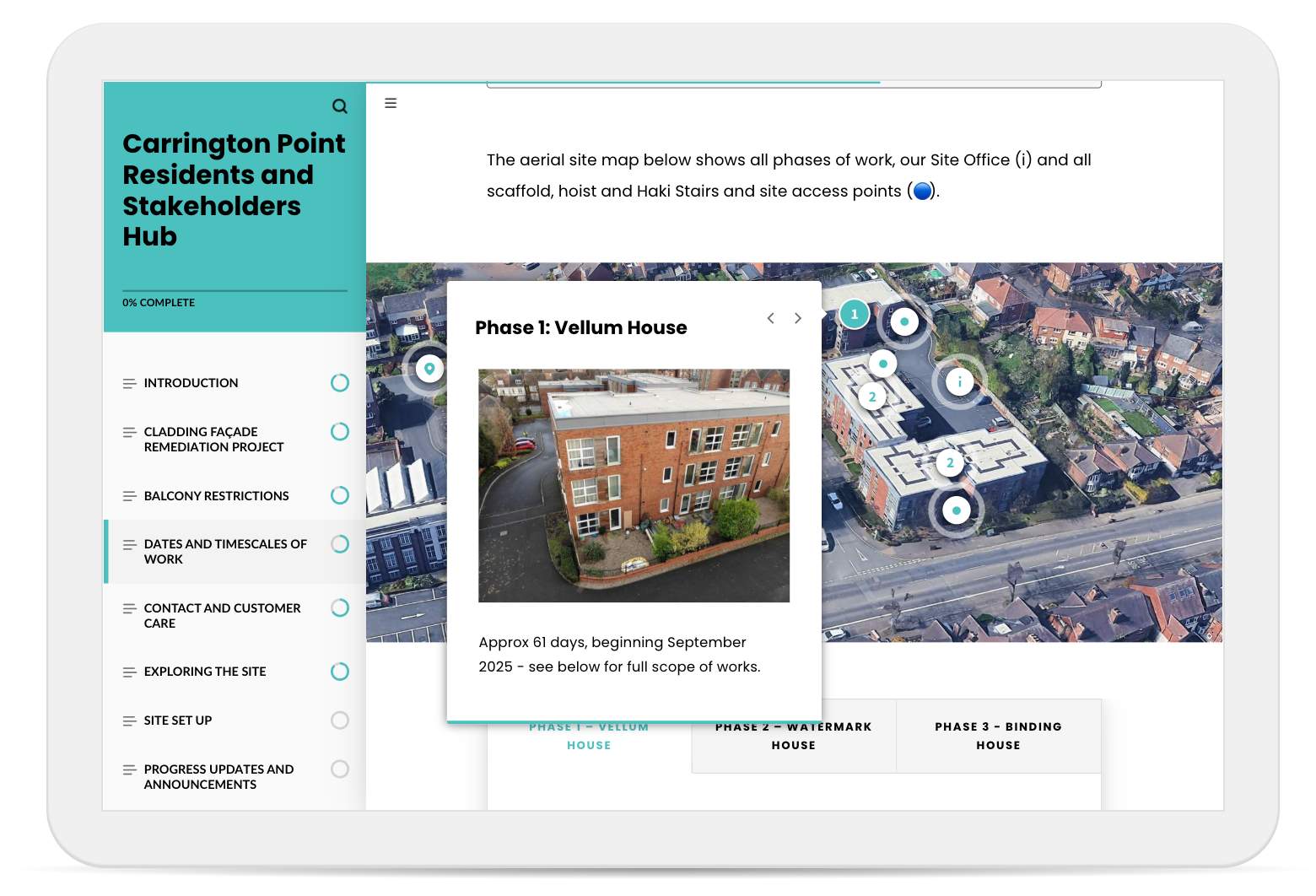 Interactive Site Plan With Timescales